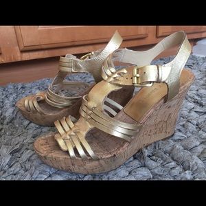 Gold leather/cork wedges- Size 8.5